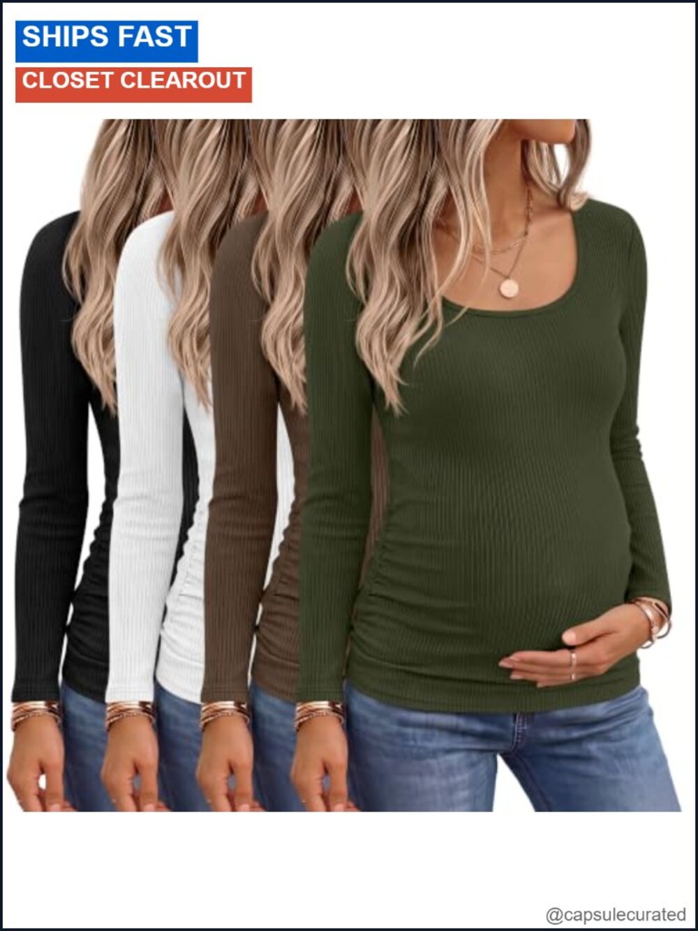 4 Pack Womens Maternity Long Sleeve Ruched Tunic Tops Pregnancy Shirts